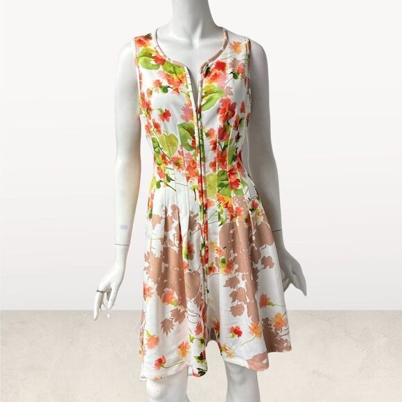 Betsey Johnson Floral Falling Leaf Zip Front Dress 50’s Fit n Flare Bones Sz 6 - Picture 7 of 8